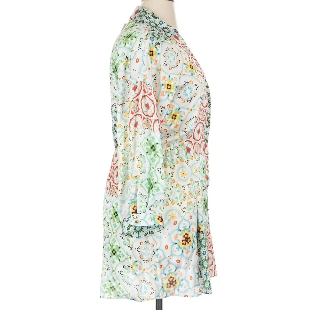 Zara Mixed Print Shirt Dress Mini Multicolor Floral Geometric Button Front XL - Picture 4 of 8